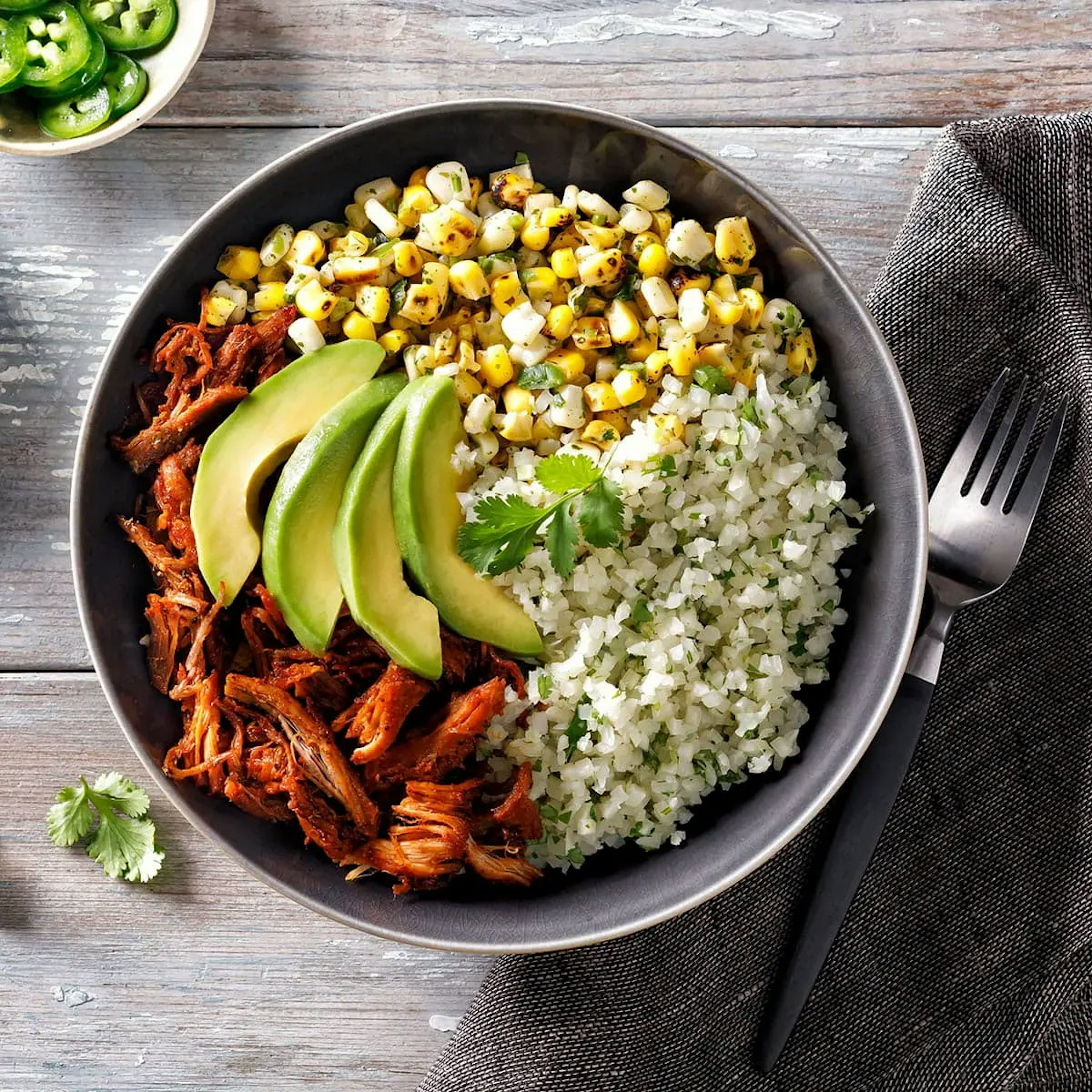 Cilantro Lime Cauliflower Rice and Pork Al Pastor Bowl