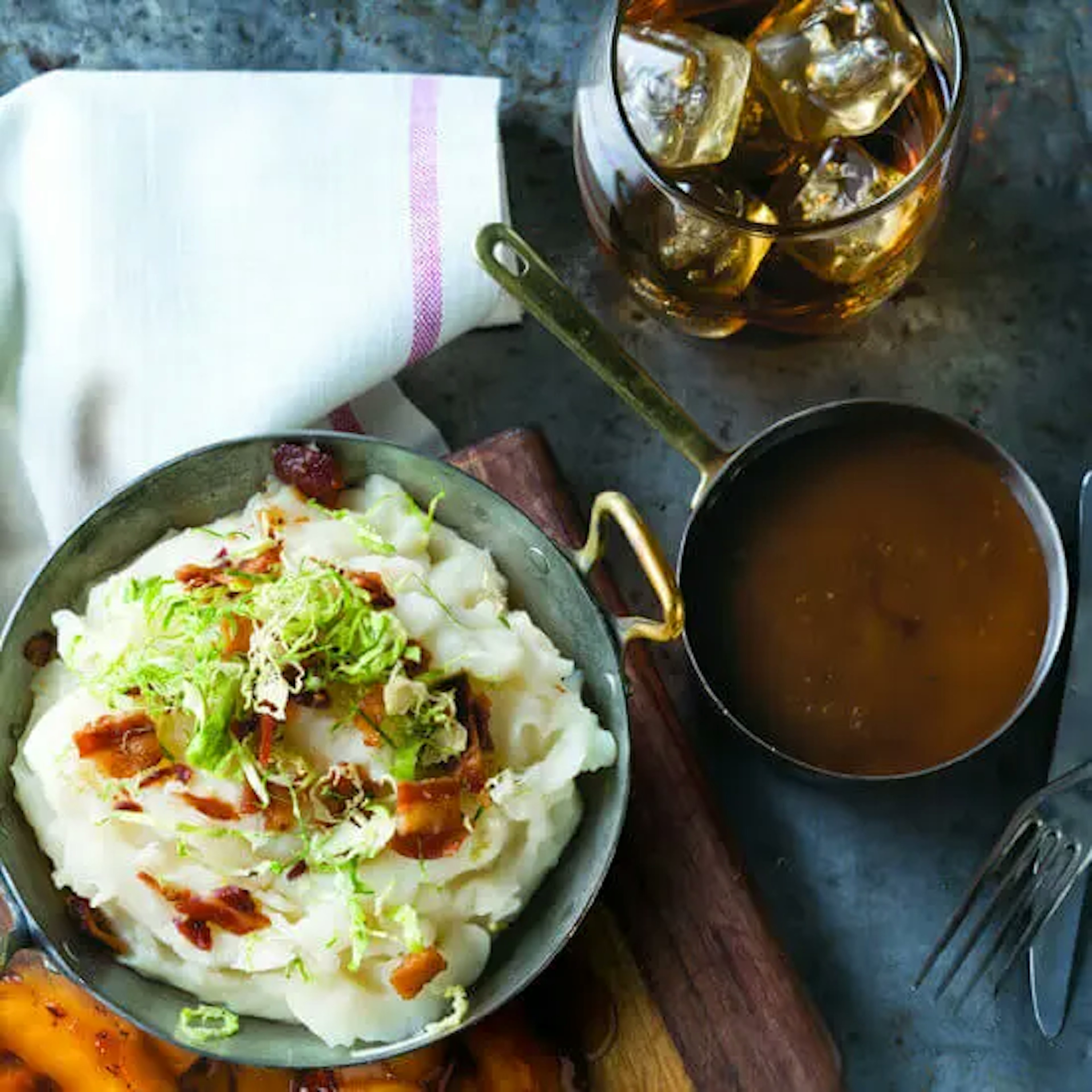 Bacon and Brussels Mashed with Stout Gravy