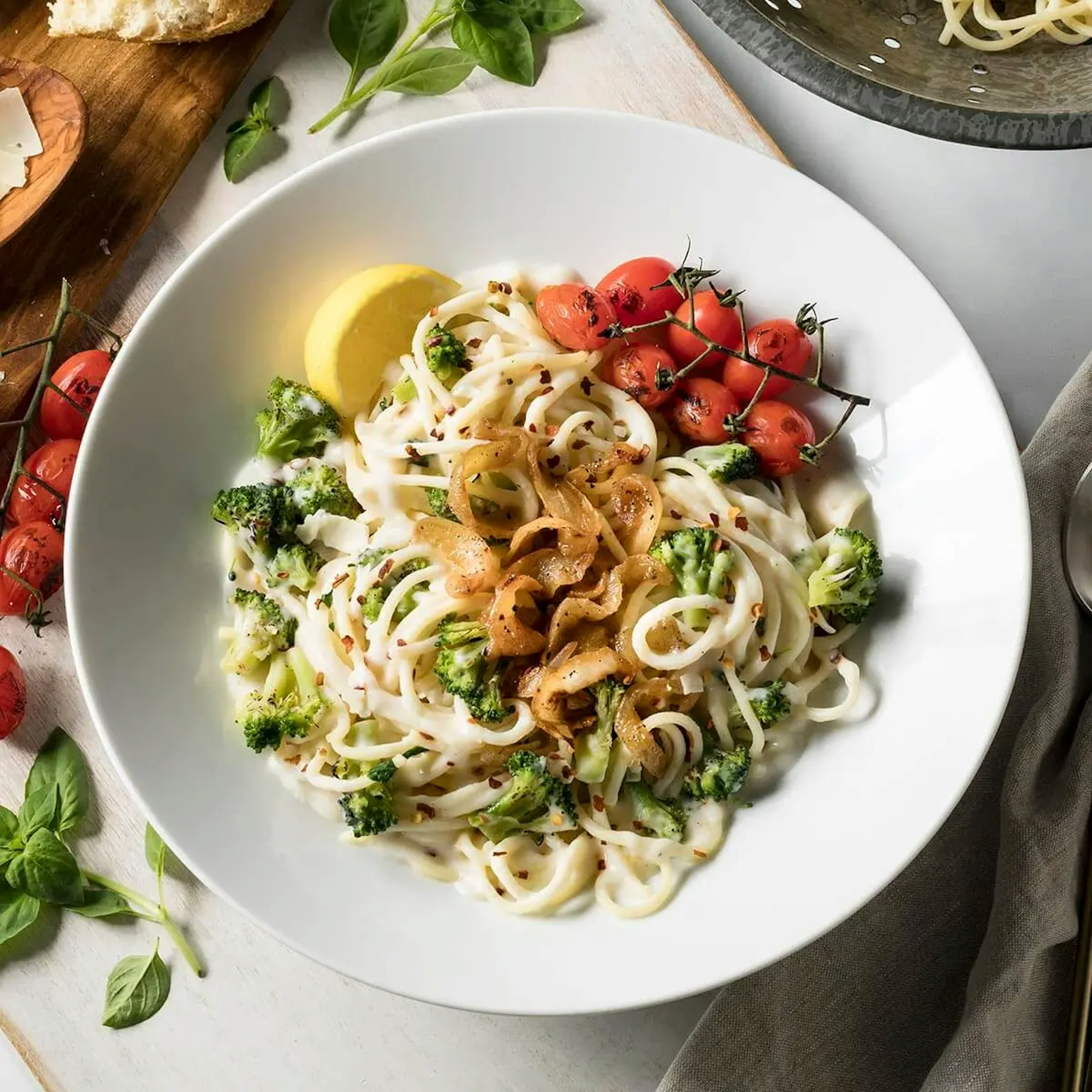 Vegan Alfredo with Charred Broccoli