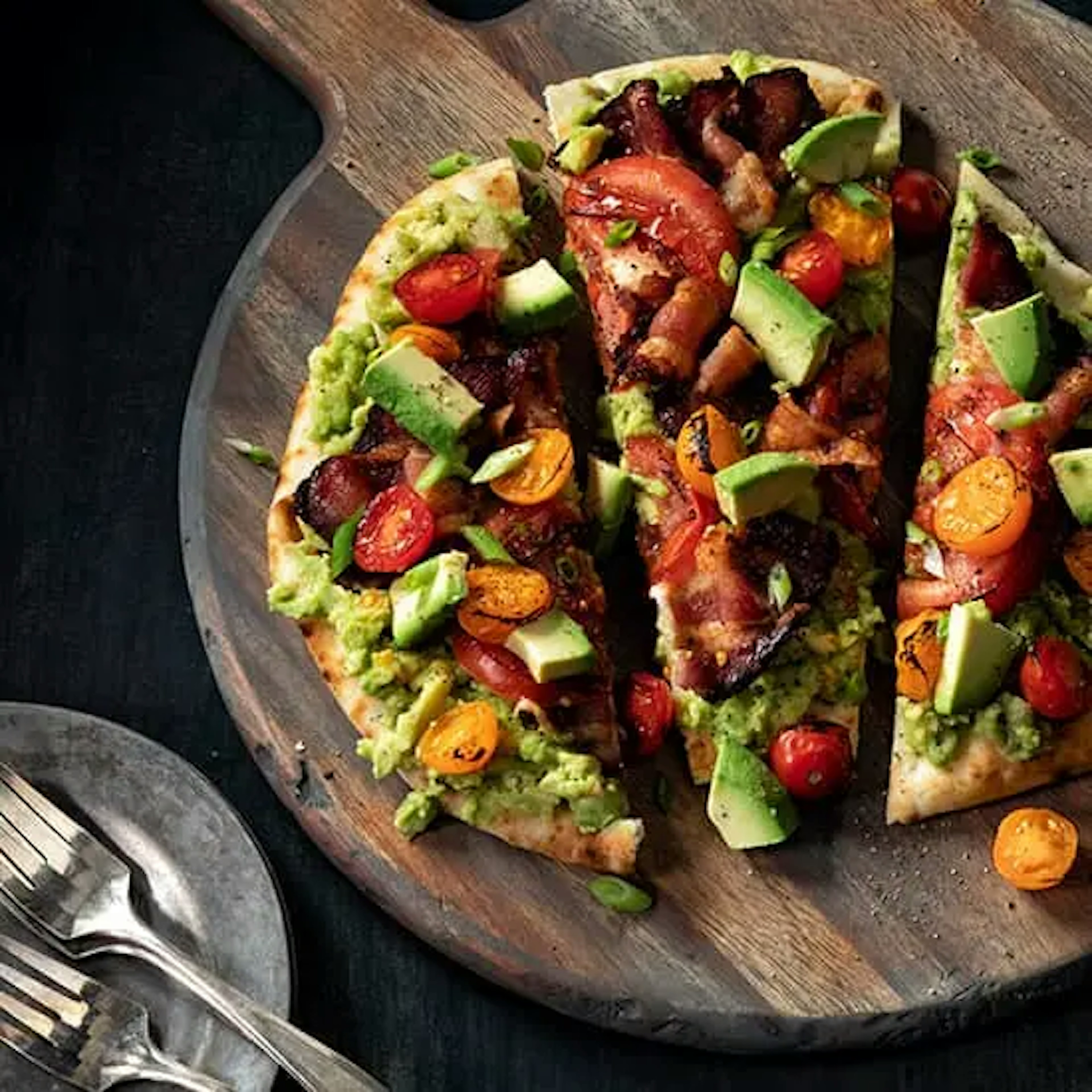 Naan Flatbread with Avocado, Bacon and Tomato