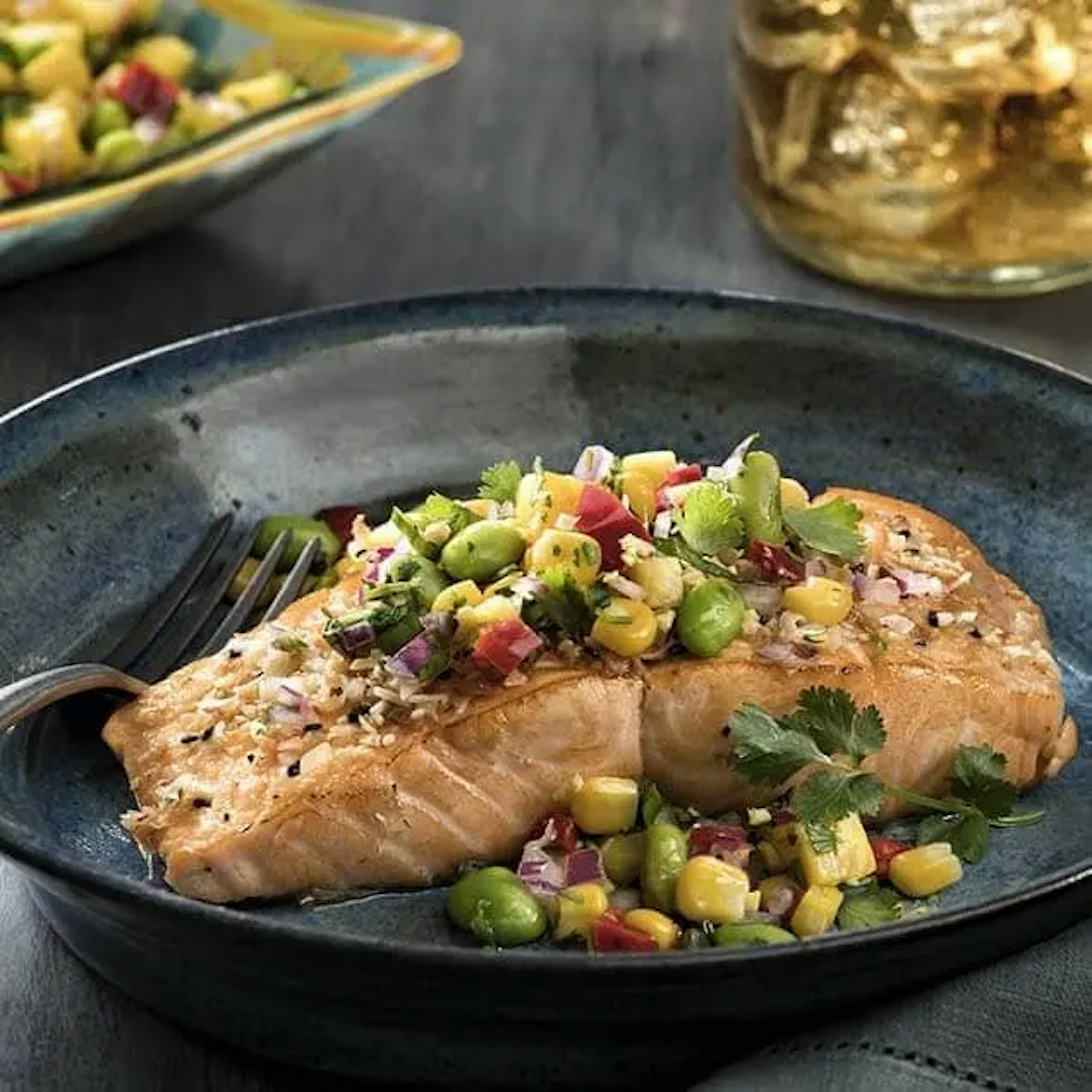 Edamame Mango Salsa on Salmon