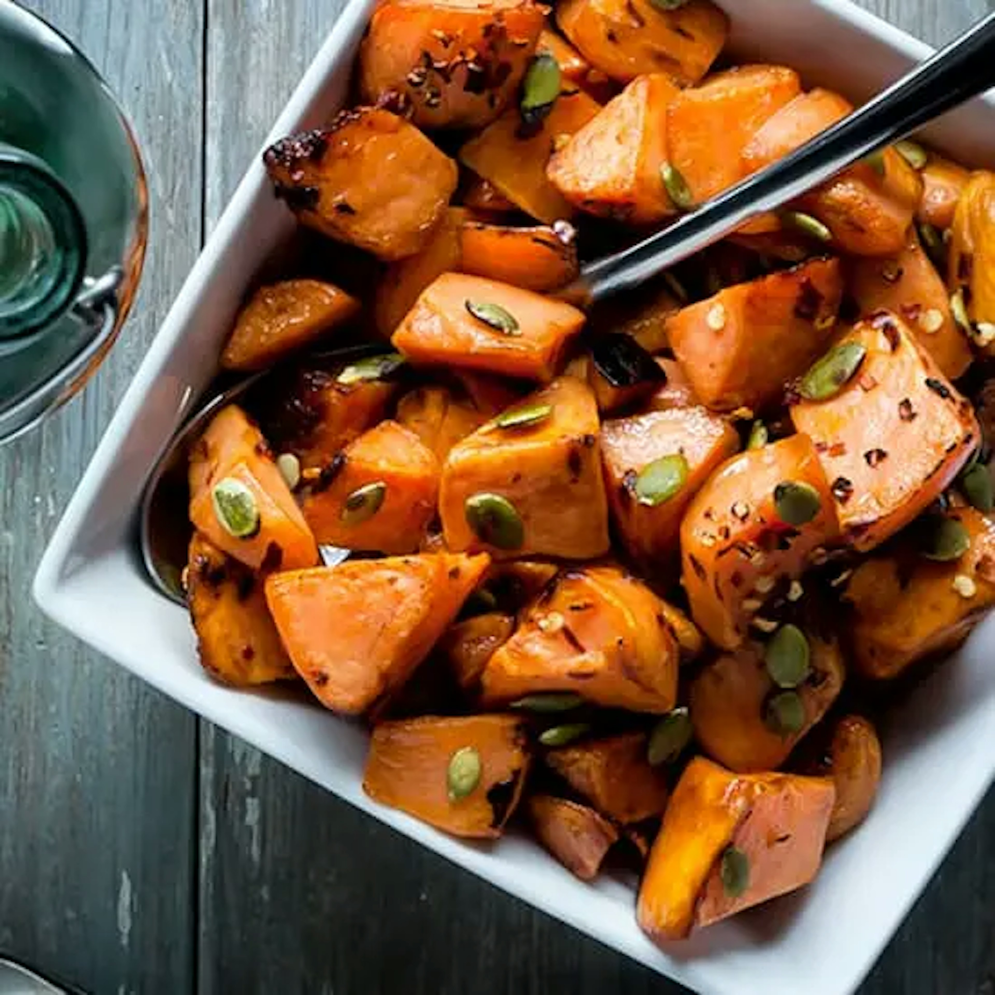 Maple Sweet Potatoes with Chile and Pepitas