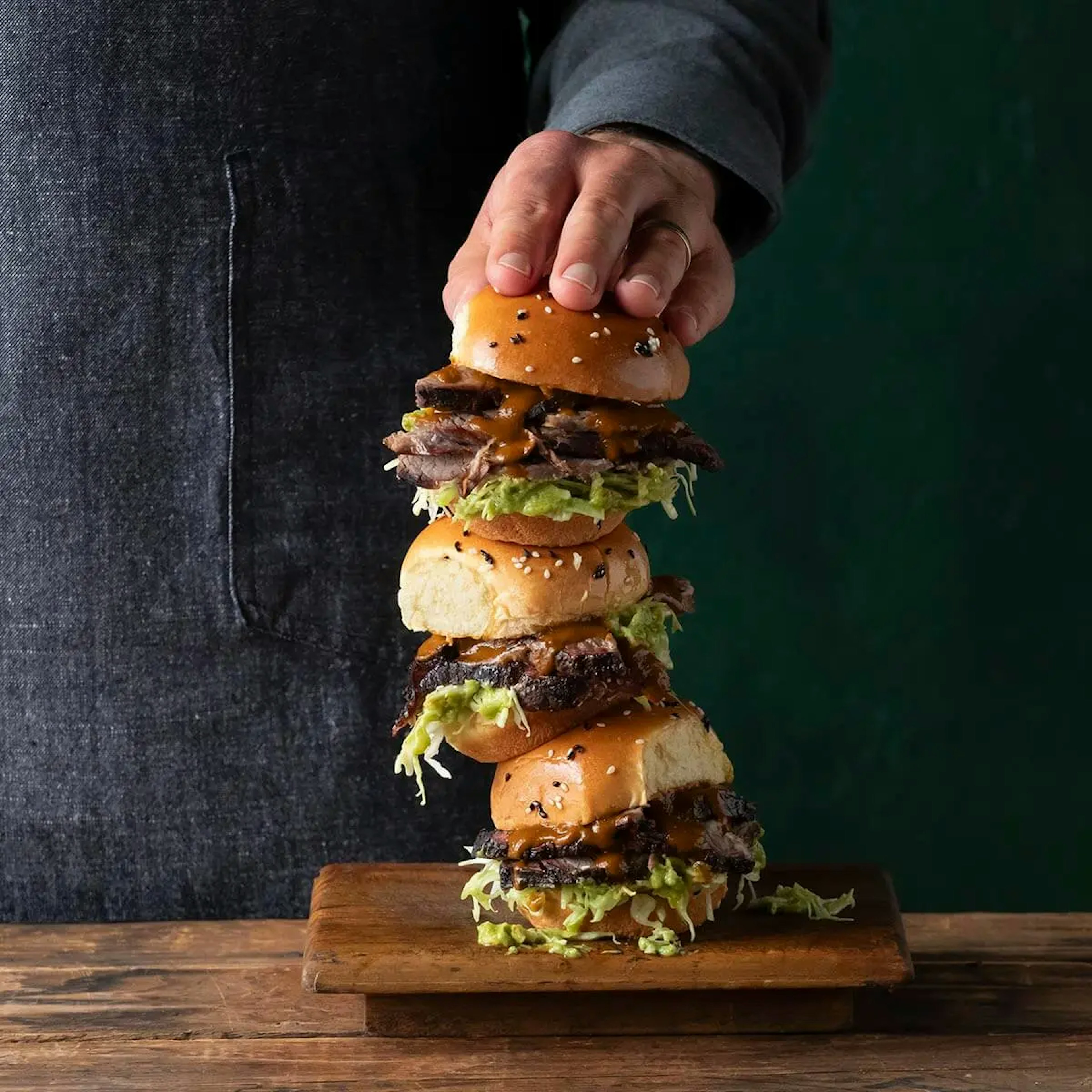 Smoked Brisket Slider with Dill Avocado Spread Slaw