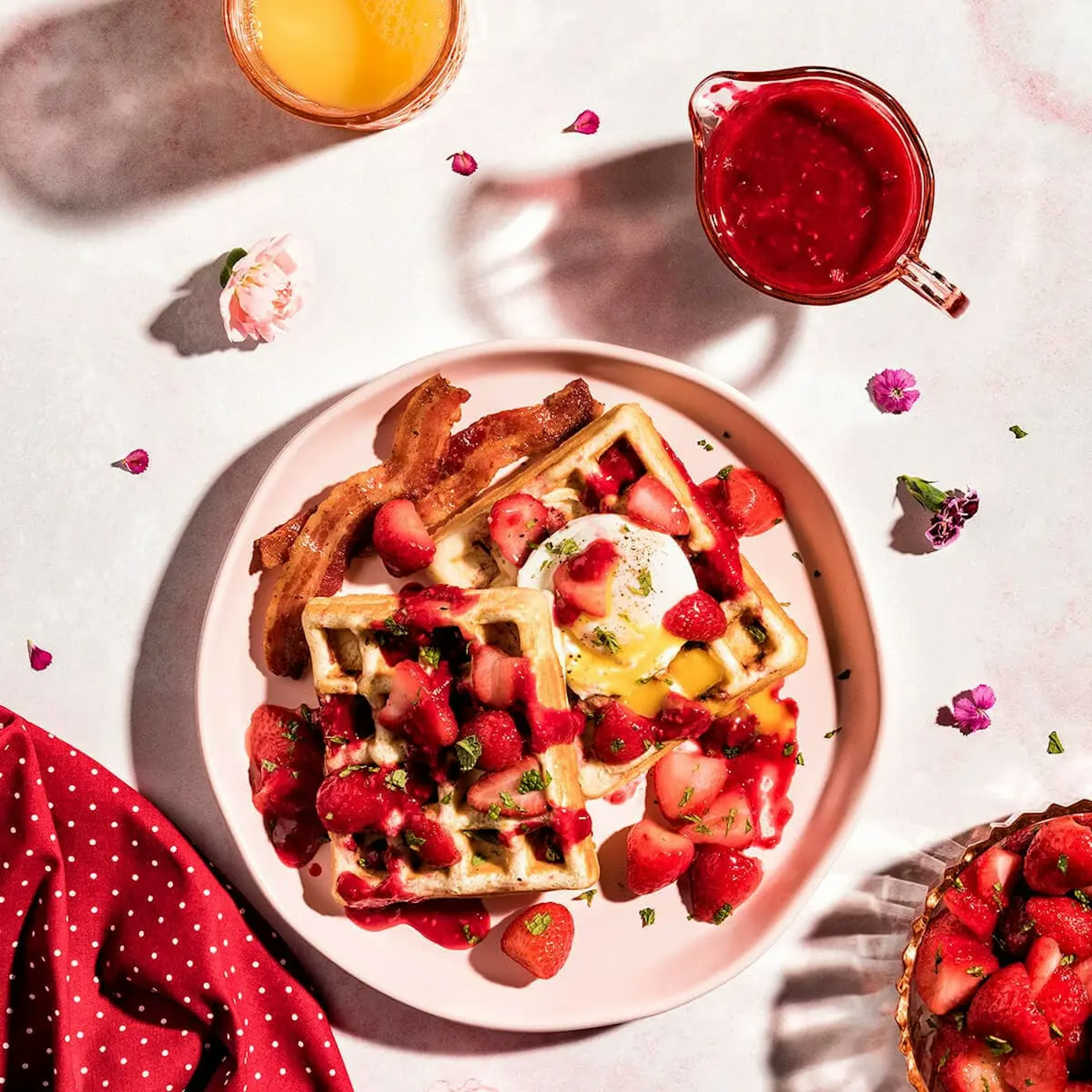 Rosy Strawberry Waffles Recipe Card